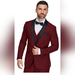 NWT GINO VITALE Sophisticated Maroon Tuxedo with Black Trim 54Lx48W